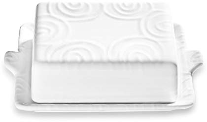 GMUNDNER KERAMIK Butterdose Grösse: l= 20.5 cm x b= 14.5 cm x h= 5.7 cm Weißgeflammt Geschirr, handgemacht in Österreich