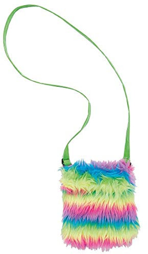 Amakando Farbenfrohe Hippie Fell-Damentasche / 22x22cm / Knallige Rainbow Umhängetasche für Damen/Bestens geeignet zu Fasching & Straßenkarneval