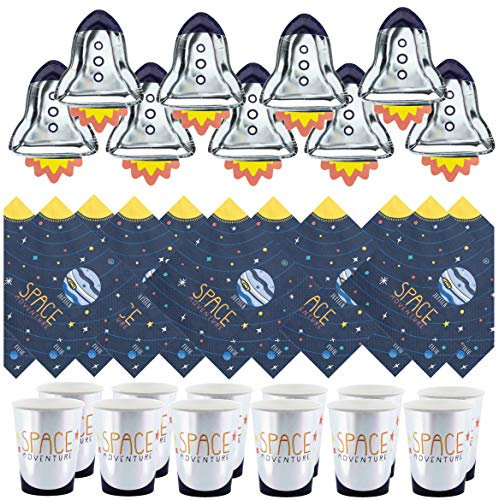 Libetui Vajilla de 44 piezas para fiesta espacial, espacio exterior, expedición de cumpleaños infantil, platos, vasos, servilletas, para hasta 12 niños