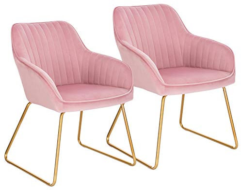 WOLTU Esszimmerstühle 2er Set Küchenstühle Wohnzimmerstühle Polsterstühle Sessel, Armlehnstühle mit Rückenlehne, für Esszimmer, Küche, Wohnzimmer, Samt, Gold Metallbeine, Rosa, BH246rs-2