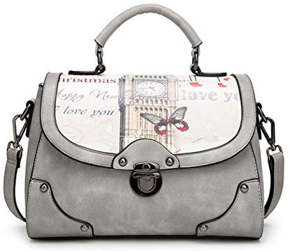 BUKESIYI Damen Tasche Umhängetasche Handtasche Frauen Klein Schultertasche Weekender Lack PU Leder DE77101 Grau