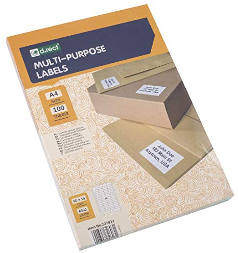 D.RECT - Universaletiketten (50x18mm Auf Din A4) | Selbstklebendes Druckerpapier | Klebeetiketten Zum Bedrucken | Aufkleber Bedruckbar | 100 Blatt/Packung 65 Etiketten/Blatt 6500 Stücke | Weiß