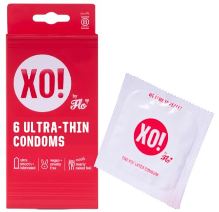 FLO | XO! Ultra-Thin Righteous Rubber Condoms, PETA-Certified Vegan, Fairly-Traded Latex, Well-Lubricated, Cruelty Free, Parabens/Glycerin Free, 6 Count
