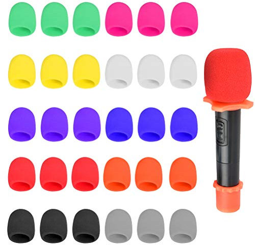 30Pcs Mousse Microphone de 35 mm Eponge Microphones Anti-Vent Mousse, Bonnette Micro Mousse Mic Couverture de Pare-Brise, Microphone Housse en Mousse pour KTV, Scène, Entrevue, Réunion (10 Couleur)