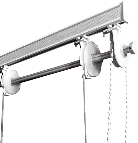 Raffrollo-Schiene mit 4 Zügen und Schnellverschluss, für Decken- oder Wandmontage, aus Aluminium, Schienensystem für moderne Raffrollos, Stäbchen- oder Stoffrollos (100 CM KETTE LINKS)