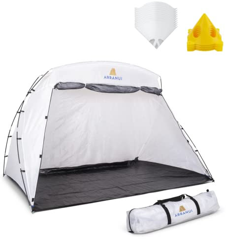 ARRANUI Large Spray Paint Tent with Built-in Floor and Screen - Portable Painting Booth - Outdoor Station or Indoor Studio - Complete with Painting Pyramid Stands and Paint Strainers