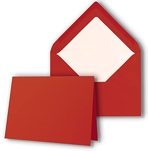 25 x Kartenpaket mit gefütterten Brief-Umschlägen - gerippt - DIN A6/C6 - Rot - 10,5 x 14,8 cm - Nassklebung - NEUSER PAPIER