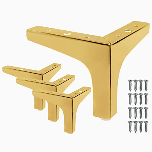 Cjueiom Lot de 4 pieds de meubles modernes en métal triangulaire pour armoire, chaise, ottomane - 13 cm - Doré
