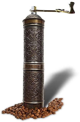 Molinillo de café antiguo, recargable estilo turco molino con calificación ajustable, molino de café manual con asa, tipo plano (verde militar)
