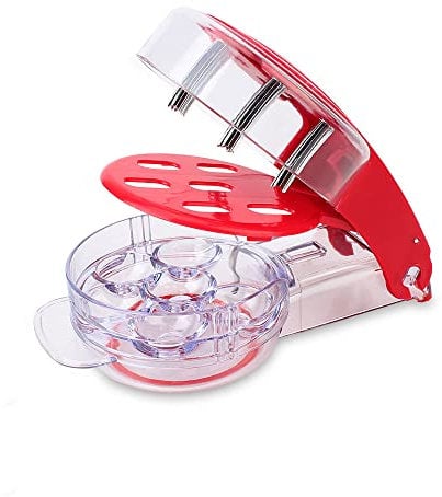 MEETOZ Cherry Pitter - Stainless Steel Multiple Cherrystone Remover Tool with Pits and Juice Container Fruit Tools for Making Cherry Pie and Jam, Red Color