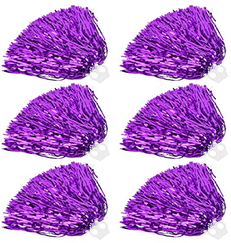 Pinsheng 6 Stück Cheerleader Pompons, Cheerleading Pompoms Cheerleader Puschel mit Kunststoffring für Sportwettbewerb Tanzen Cheers Erwachsene Kinder (Lila)