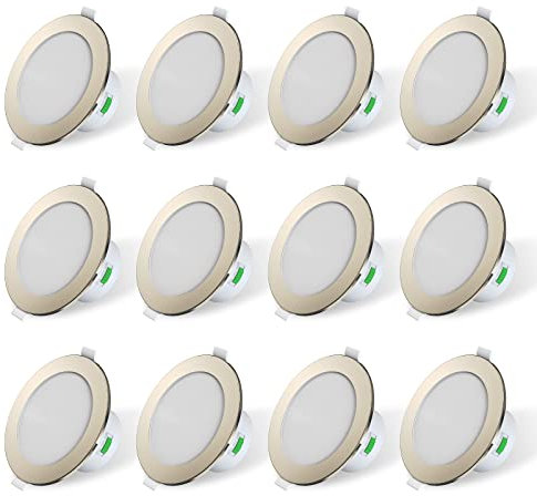 ALUSSO LED Einbaustrahler 230V Dimmbar 12W LED Spots Flach, 3CCT Warmweiß 3000K Neutralweiß 4000K Kaltweiß 5700K IP44 Einbauleuchten für Badezimmer Küche Wohnzimmer, Gebürstet Nickel, 12er Set