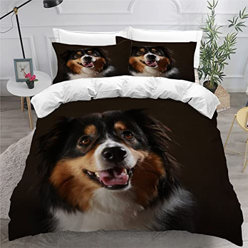 LUORU Bettwäsche 135x200 Kinder Bettwäsche Set Australian Shepherd, schwarz Bettbezug Teenager Mädchen Junge Flauschige Betten Set 3 Stück, 2 Kissenbezug 80 x80 cm