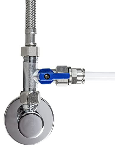 Absperrhahn, Absperrventil Adapter T-Stück verschiedene Größen zum Anschluss von Wasserfilter | Umkehrosmose, Side-by-Side Kühlschränke, Kaffeemaschine, Größe: (3/8 AG x 3/8 QC x 3/8 ÜM)