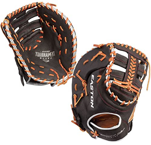 Easton Turnament Elite Baseball First Base Mitt | 31,8 cm | Einzelpfosten Doppelsteg Netz | Linkshänder Überwurf | Schwarz/Hellbraun