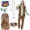 BIQIQI Hippie Perücke Kostüm Set Hippie Accessoires Friedenszeichen Halskette und Ohrringe Armband Hippie Stirnband Sonnenbrille Halloween Hippie Dress Up für 60er 70er Jahre Themenparty