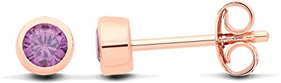 9ct Rose Gold on Silver Amethyst Stud Earrings - February Birthstone