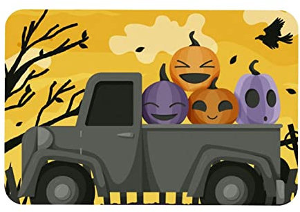 Eslifey Kürbisse Halloween mit LKW, dekorative Fußmatte, 50,8 x 78,7 cm, rutschfest, rechteckig, Bodenmatte, Schaltermatte für drinnen und draußen, Haus, Garten