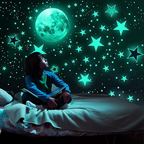 1119 Stück Leuchtsterne Selbstklebend Wandsticker Leuchtsticker Wandtattoo Sterne und Mond Sternenhimmel Aufkleber Wanddeko Für Baby Schlafzimmer Kinderzimmer Dekorative grün