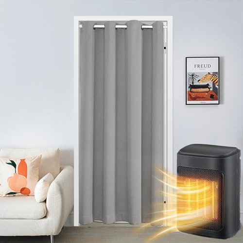 SK Studio Türvorhang Blickdicht Thermo Gardinen Vorhang mit Ösen Thermovorhang Kälteschut Wärmeisolierend für Schlafzimmer Tür Schrank Vorhang Grau, 107x203cm