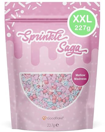 GoodBake Streuselmischung Mellow Madness (227g) - bunter pastell Streusel-Mix mit Herzen & Kugeln - essbare Zuckerstreusel zum Dekorieren und Verzieren - Sprinkle Saga