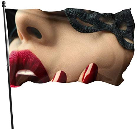 Gartenfahne Sexy Frauen mit roten Lippen Hofhaus Außendekoration Fahnen Banner für Terrasse Rasen 3x5 Ft