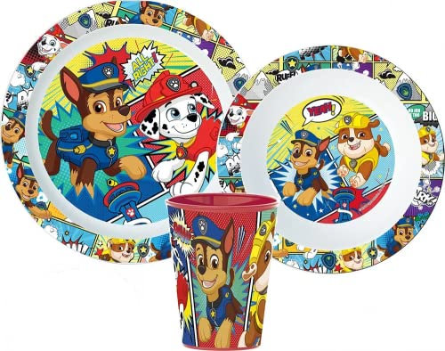 Pat Patrouille 'Cartoon' Service de Table Plastique Micro-Ondable 3 Pièces Verre