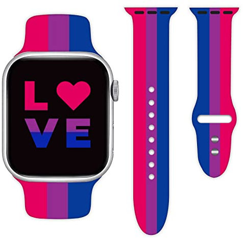 Bisexual Pride Flag Watch Band Compatible with Apple Watch 38mm 40mm 41mm 42mm 44mm 45mm for Women Men Gifts Sport Silicone Wristbands Strap for IWatch Series 7 6 5 4 3 2 1(42mm/44mm)