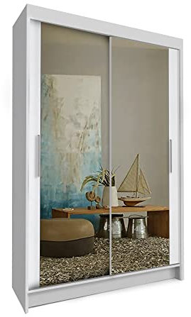 COMFATRA 90cm Modern Wardrobe for Bedroom with Sliding Doors Mirror Wardrobe, 2 Door Wardrobe with Hanging Rail & Shelves, Space Saving Wardrobe for Bedroom Furniture (White)