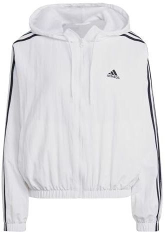 adidas Femme Essentials 3-Stripes Woven Windbreaker, white/black, M