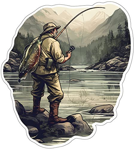 Samunshi Angler mit Fisch Aufkleber Autoaufkleber für Motorrad Fahrrad Roller oder Auto Sticker Fahrrad MTB Mountainbike Rennrad Angeln Fischen Fisch (20x19cm Angler mit Fisch)