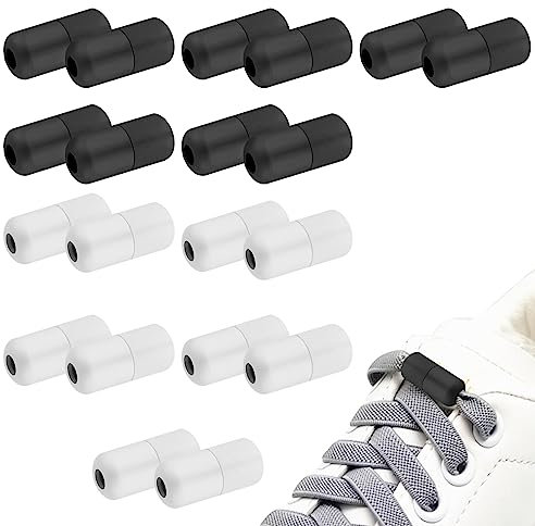 Hengxinc 20 Stück Metallkapseln für Schnürsenkel Schwarz und weiß Schnürsenkel Schnellverschluss Erwachsener Schnürsenkel Verschluss Kinder Schnellverschluss Schnürsenkel für Sneaker Freizeitschuhe
