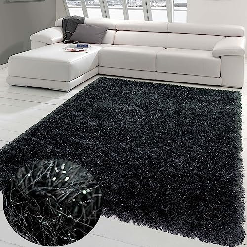 Teppich-Traum Teppich Wohnzimmer Langflor Shaggy Schlafzimmer Gästezimmer kuschelig Glitzer Anthrazit 120 x 170 cm