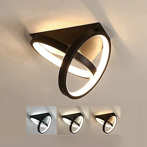 Moderne LED Deckenleuchte Ringe Dimmbar Flur Deckenlampen 26W Runde Flur Wandlampe Schwarz Deckenleuchtung aus Metall für Wohnzimmer Schlafzimmer Esszimmer Küche Korridor Balkon Gang Treppe Lampen