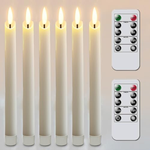 salipt LED Stabkerzen mit Zwei Fernbedienung und Timerfunktion, Flackernde Flamme Batteriebetrieben Elektrisch Echtwachskerzen,6 Stück Weiß (2 x 24,5 cm,Warmes)