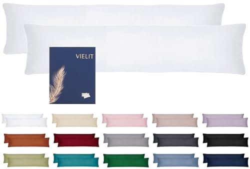 Vielit Seitenschläferkissen Bezug 40 x 145 2er Set Kissenbezug 40x145 Seitenschläfer Kopfkissenbezug Weich Kissenbezüge Kissenhülle Öko-Zertifikat Weiß