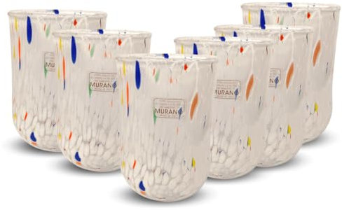 Gocce di Murano Lot de 6 verres à eau Goto fabriqués selon la tradition des artisans de Murano, verre soufflé et travaillé à la main 300 ml – verres à eau en verre ligne hétérée