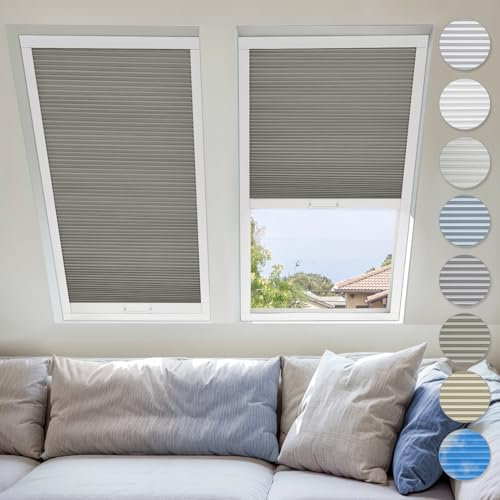 UrMoon Skylight Blinds for Roof Window, Easy Install Honeycomb Shades Cellular Blinds for Inclined Skylight Sun Room Windows (Blackout - Dark Grey)