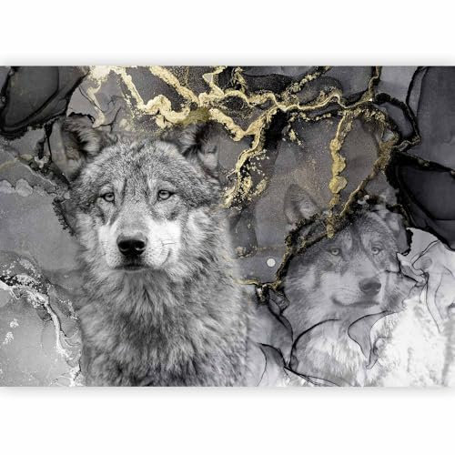 murando Photo Wallpaper Wolf 490x350 / Peel and Stick Self-Adhesive Foil Print Wall Mural Hallway Animal rostro Black Grey Gold g-C-10063-a-a