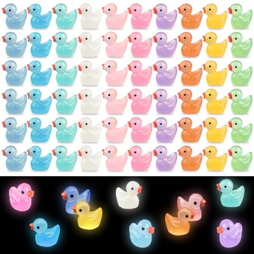 Mini Enten,100 Stück Mini Leuchtend Enten,Kleine Enten Harz,Mini Enten Figuren,Mini Ducks Harz,Mini Ducks Deko,Miniatur Enten für DIY Potting Micro Landschaft Dekorationen Lieferungen