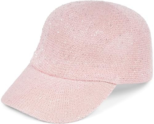 styleBREAKER Damen Sommer Baseball Cap gewebt mit Pailletten | Luftiges Basecap mit Metallschnalle verstellbar | Einfarbige Schildkappe für Strand und Freizeit, Farbe:Rose
