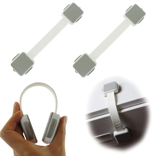 2 Pack Premium Proof Locks with 3M Adhesive - Multi-use Safety Locks for Cabinets, Drawers, Fridge, Toilet, Trash - No Drilling Needed (Grey, White)