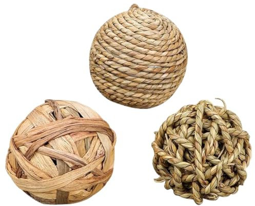 Kreatives rundes gewebtes Gras, bissfest, interaktiv, lustig, Rattan, Hamster, Backenzähne Spielzeug, Aktivitätsball, Kaninchen, 3 Stück