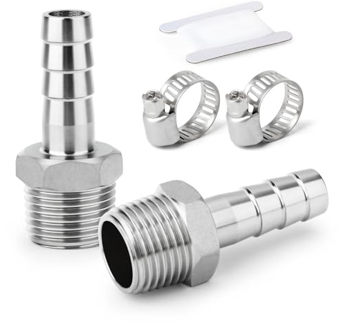 ERGAOBOY 2 pièces raccords embout cannelé acier inox 304, embout 18 mm vers filetage mâle BSP 3/4, raccord compression eau, carburant, air