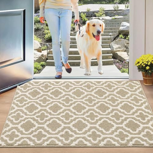 SHACOS Fußmatte Innen 80x120cm Schmutzfangmatte rutschfest Waschbar Eingangsteppich Beige Türmatte Außen Weihnachten Deko Fussmatten Haustür Innen für Eingang, Flur, Garten