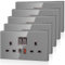 5 Pack CNBINGO USB Type C Glass Double Socket, 20W Max Fast Charging, Double Switched Socket with 20W PD USB C and A, 2 Gang Electric Power Socket, Grey Wall Outlet with Tempered Glass Panel