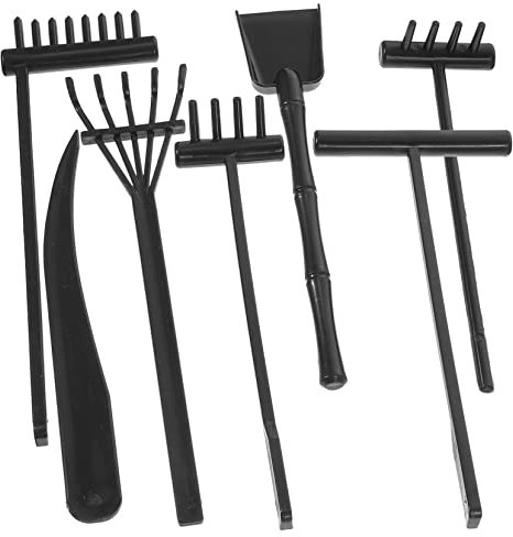 BCOATH 7 Teiliges Zen Garten Harke Set Schwarzes Sandrechen Zubehör Für Meditation Und Entspannung Im Zen Garten 6 Schwarze + 1 Schwarze Vierfußrechen