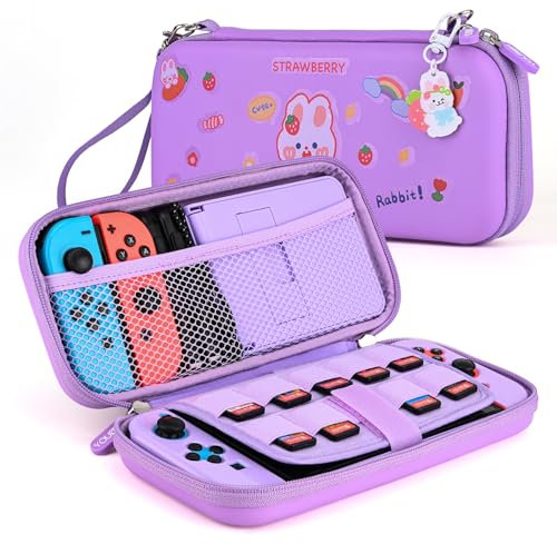 Switch Tasche für NS Switch 2017, 15-in-1 Zubehör Kit mit Switch Hülle, Schützendes Zubehör für Switch Konsole und J-Con, Lila