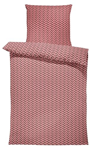 one-home Jersey Bettwäsche kuschelig Weiche Baumwolle Bettbezüge mit Reißverschluss, Größe:155x220 cm, Farbe:Zickzack rot