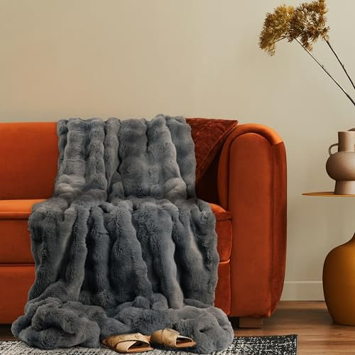 Paco Home Deko Wohnzimmer Decke Kuscheldecke Tagesdecke Waschbar Boho Aesthetic Sofadecke Schlafzimmer Modern Flauschig Waschbar, Farbe:Anthrazit, Größe:150x200cm